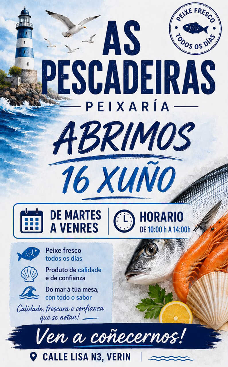 As Pescadeiras Peixaría abren con produto fresco da lonxa de Vigo, de martes a venres a partir do 16 de xuño.